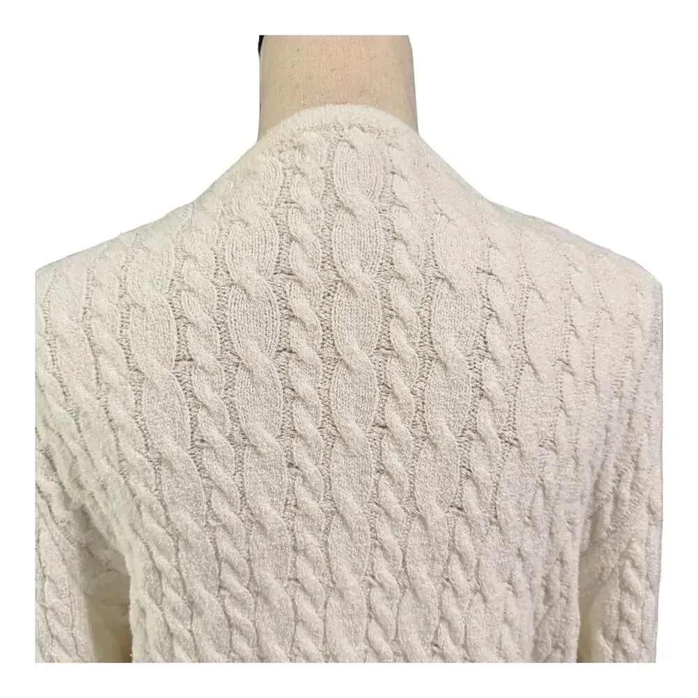 J. Crew Womens Ivory Cable Knit Odette Lady Sweater Jacket Sz L Old Money Luxury